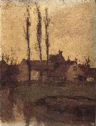 Piet Mondrian The houses beside the poplar trees oil painting artist